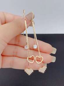 Aretes con corazón y borlas, nuevo estilo, diseño largo y colgante para el Día de San Valentín - Dorado - Ver 3