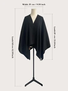 實色極簡風披肩,休閒款式 - 黑色 - 查看 3