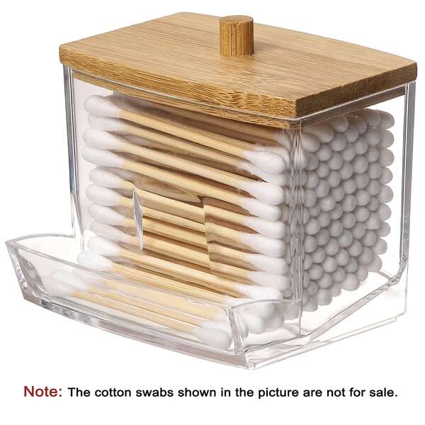 1pc Transparent And Portable Makeup Stick Storage Box With Bamboo Cover, Cosmetic Organizer For Pads, Puffs, Swabs, Makeup Remover, Jewellery And Accessories,Room,Home,Bedroom,Bathroom,House,Pink Room,Living Room Decor,Travel Stuff,Gift Bag,Gifts For Mom,Dad,Men,Friends,Teacher,Birthday,Wedding,Desk,Shelves,Accessories,Gift Boxes,Funny Gift,Storage