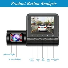 Dash Cam Front Rear Dash Camera, Full HD Car Dashboard Recorder With 2.4 Inches IPS Screen, Night Vision, 170° Wide Angle - 黑色 - 查看 7