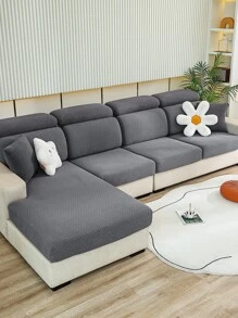 1pc Four Seasons Universal Velvet Jacquard Anti-slip Sofa Seat Cushion Cover, Modern Style Solid Color Anti-dirty Stretch Sofa Cover With Pet Protection And Cat Claw-proof Design, Suitable For L-shaped Sofa And 1/2/3/4 Seater Sofa In Living Room - 深灰色 - 查看 5