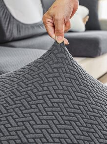 1pc Four Seasons Universal Velvet Jacquard Anti-slip Sofa Seat Cushion Cover, Modern Style Solid Color Anti-dirty Stretch Sofa Cover With Pet Protection And Cat Claw-proof Design, Suitable For L-shaped Sofa And 1/2/3/4 Seater Sofa In Living Room - 深灰色 - 查看 7