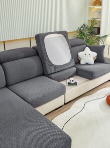 1pc Four Seasons Universal Velvet Jacquard Anti-slip Sofa Seat Cushion Cover, Modern Style Solid Color Anti-dirty Stretch Sofa Cover With Pet Protection And Cat Claw-proof Design, Suitable For L-shaped Sofa And 1/2/3/4 Seater Sofa In Living Room - 深灰色 - 查看 2