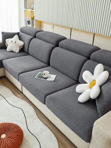 1pc Four Seasons Universal Velvet Jacquard Anti-slip Sofa Seat Cushion Cover, Modern Style Solid Color Anti-dirty Stretch Sofa Cover With Pet Protection And Cat Claw-proof Design, Suitable For L-shaped Sofa And 1/2/3/4 Seater Sofa In Living Room - 深灰色 - 查看 6