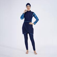 Motive Force Set de 3 piezas de traje de baño conservador de cobertura total en azul - Azul - Ver 3