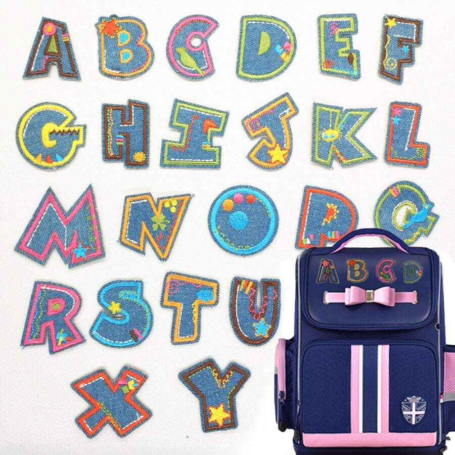 1入組彩色英語字母刺繡貼布,服裝牛仔褲貼紙,DIY貼花適用於洞裝飾用品 - 字母 - 查看 1