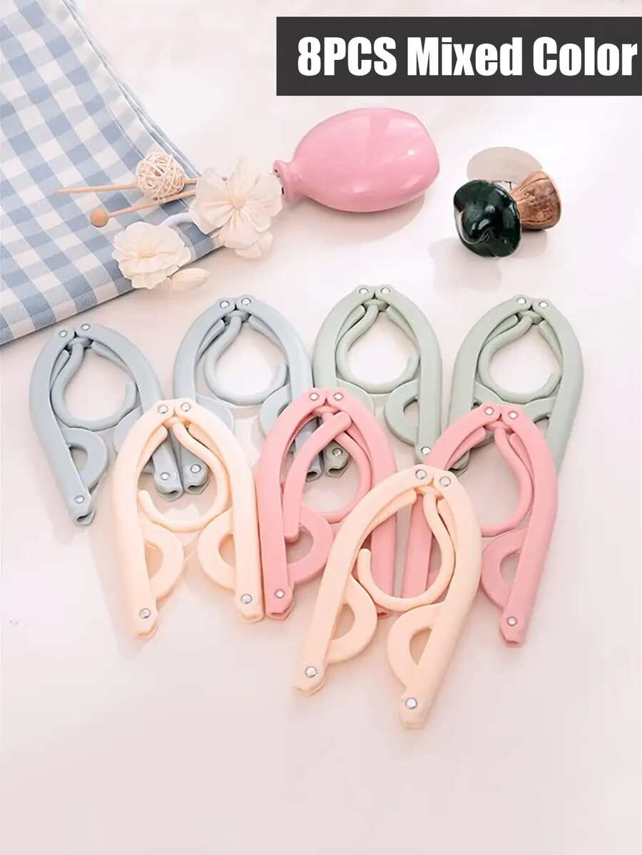 8入組多色旅行衣架,可折疊便攜的衣架,旅行配件,可折疊嬰兒衣服晾衣架,適用於家庭和旅行 - 彩色 - 查看 1