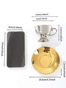 新款ins風格輕奢咖啡杯套裝,精美歐式風小奢華陶瓷咖啡杯套裝帶極簡風格茶杯&碟子(1杯子&1碟子) - 銀色 - 查看 3