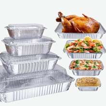 10Pcs/20Pcs Aluminum Foil Pans With Lids, Disposable Foil Food Container, Rectangle Tin Foil Pans, Great For Cooking, Heating, Storing, Baking, Meal Prepping, Baking Tools, Kitchen Gadgets, Kitchen Stuff, Kitchen Accessories, Home Kitchen Items