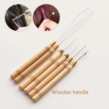 2 件微拉针和 1 件线圈穿线器，碳化木柄接发线穿线器 - 米色 - 查看 1