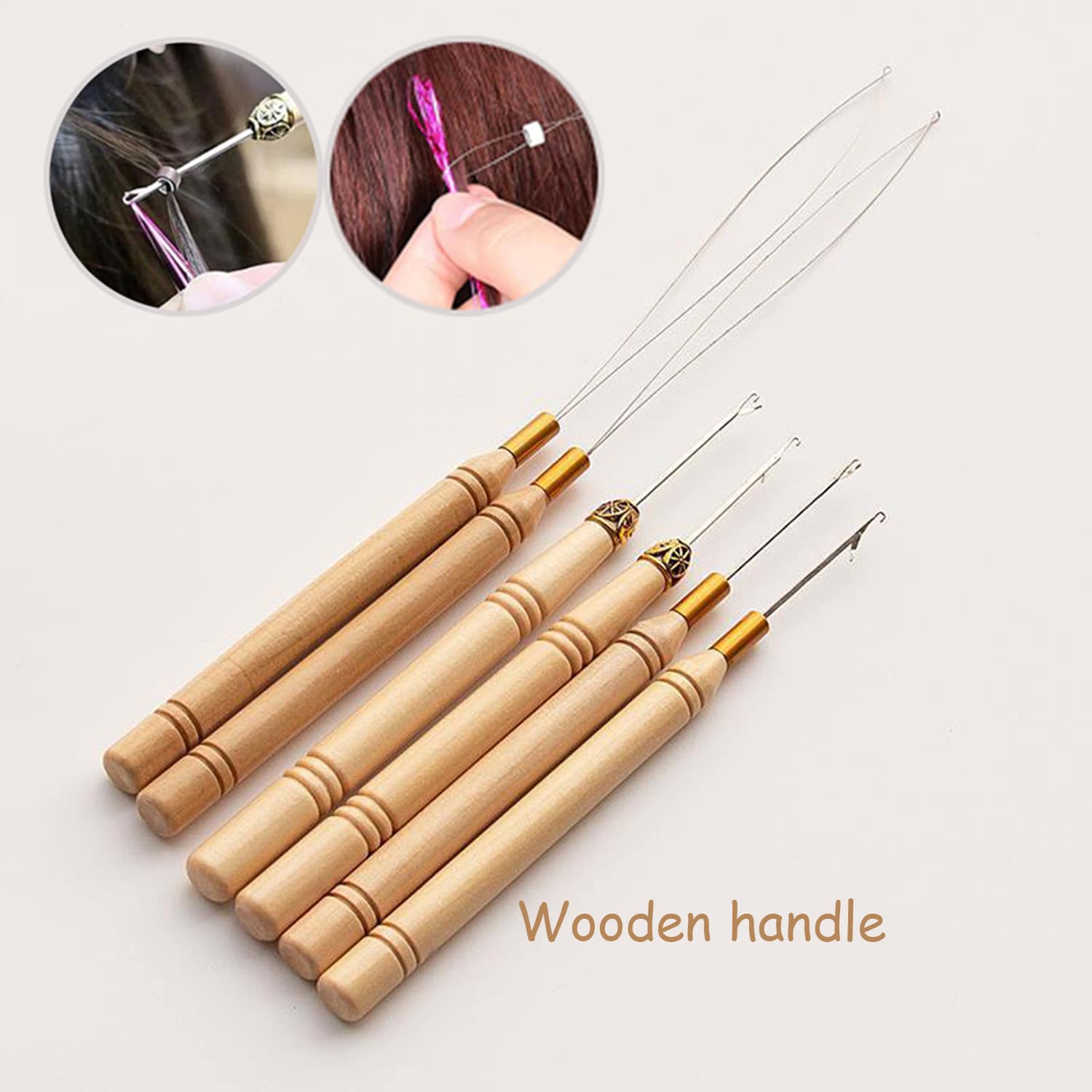 2 件微拉针和 1 件线圈穿线器，碳化木柄接发线穿线器 - 米色 - 查看 1