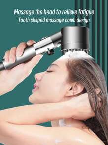 1pc High-pressure Shower Head, With Silicone S For Scalp Massage And 3 Water Jet Modes - Grey - View 2
