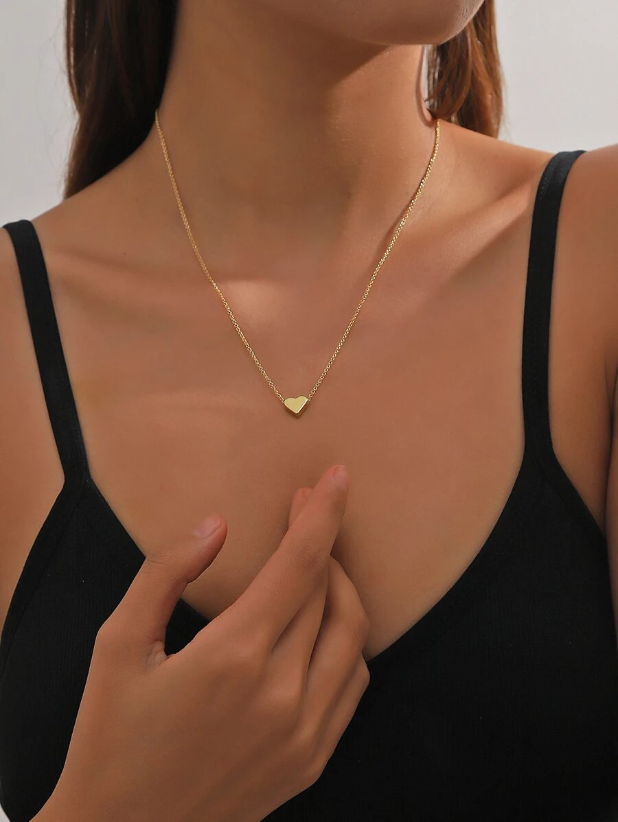 1 件不锈钢光滑心形和蝴蝶吊坠项链，时尚设计优雅女士礼物