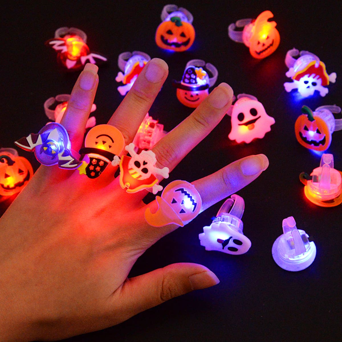 5/10/50PCS/Set Halloween LED Rings Light Horror Pumpkin Ghost Spider Glow Finger Rings For Halloween Christmas Party Cosplay Supplies - Random Mix - View 1