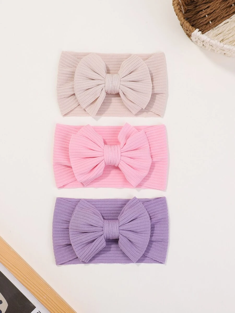 3pcs Màu thuần Sọc Rộng Băng đô Và Màu thuần Nơ Băng đô Đối với Trẻ em - Nhiều màu - Xem 1