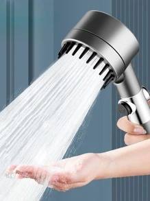 1pc High-pressure Shower Head, With Silicone S For Scalp Massage And 3 Water Jet Modes - Grey - View 1