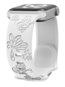 1入組白色蝴蝶刻印矽膠錶帶，適用於Apple Watch系列，共有38mm、40mm、41mm、42mm、44mm、45mm、49mm等不同尺寸，可愛的女性野花蝴蝶柔軟運動錶帶，可替換手帶，兼容Series Ultra 9 8 7 6 5 4 3 2 Se Apple Watch Band Apple Watch Strap Band Apple Watch Band Apple Watch Strap Strap Strap。 - 白色 - 查看 1