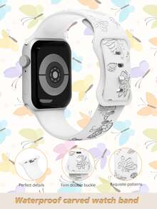 1入組白色蝴蝶刻印矽膠錶帶，適用於Apple Watch系列，共有38mm、40mm、41mm、42mm、44mm、45mm、49mm等不同尺寸，可愛的女性野花蝴蝶柔軟運動錶帶，可替換手帶，兼容Series Ultra 9 8 7 6 5 4 3 2 Se Apple Watch Band Apple Watch Strap Band Apple Watch Band Apple Watch Strap Strap Strap。 - 白色 - 查看 2
