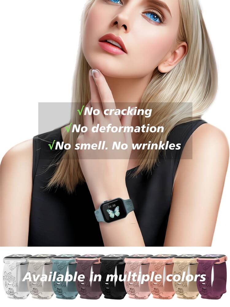 1pc Starlight Butterfly Engraved Silicone Band Compatible With Apple Watch Band Apple Watch Strap Band Apple Watch Band Apple Watch Strap Strap Bands 38mm 40mm 41mm 42mm 44mm 45mm 49mm Cute Women Wildflowers Butterfly  Soft Sport Apple Watch Band Apple Watch Strap Band Apple Watch Band Apple Watch Strap Strap Strap Replacement Wristbands For  Series Ultra 9 8 7 6 5 4 3 2 Se - Apricot - View 3