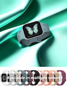 1pc Starlight Butterfly Engraved Silicone Band Compatible With Apple Watch Band Apple Watch Strap Band Apple Watch Band Apple Watch Strap Strap Bands 38mm 40mm 41mm 42mm 44mm 45mm 49mm Cute Women Wildflowers Butterfly  Soft Sport Apple Watch Band Apple Watch Strap Band Apple Watch Band Apple Watch Strap Strap Strap Replacement Wristbands For  Series Ultra 9 8 7 6 5 4 3 2 Se - Apricot - View 5