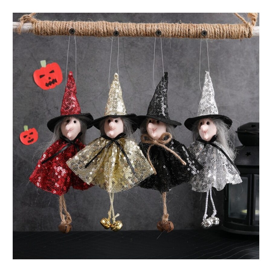 1 pieza Decoración de pared , Halloween brillante bruja colgante Divertido casa embrujada escena con colgante decoraciones ( rojo ) - Rojo - Ver 1