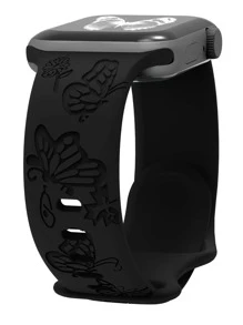 1入黑色蝴蝶刻印矽膠蘋果手錶帶，蘋果手錶帶帶，蘋果手錶帶帶，蘋果手錶帶帶，與蘋果手錶帶兼容，蘋果手錶帶帶，蘋果手錶帶帶，蘋果手錶帶帶，適用於38mm 40mm 41mm 42mm 44mm 45mm 49mm，可愛的女性野花蝴蝶柔和運動表帶替換手環，適用於 Series Ultra 9 8 7 6 5 4 3 2 SE - 黑色 - 查看 1