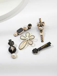 5 cái ' vui tươi & Dễ thương Hoa Ngọc Trai Kẹp tóc Đối với Hằng ngày Kiểu tóc - màu đen - Xem 4