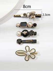 5 cái ' vui tươi & Dễ thương Hoa Ngọc Trai Kẹp tóc Đối với Hằng ngày Kiểu tóc - màu đen - Xem 5