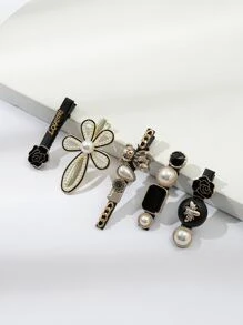 5 cái ' vui tươi & Dễ thương Hoa Ngọc Trai Kẹp tóc Đối với Hằng ngày Kiểu tóc - màu đen - Xem 2