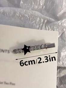 1pc Silver Star Shaped Hair Clip With Chain, Suitable For Everyday Use - Silver - View 3
