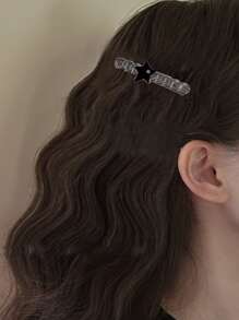 1pc Silver Star Shaped Hair Clip With Chain, Suitable For Everyday Use - Silver - View 2