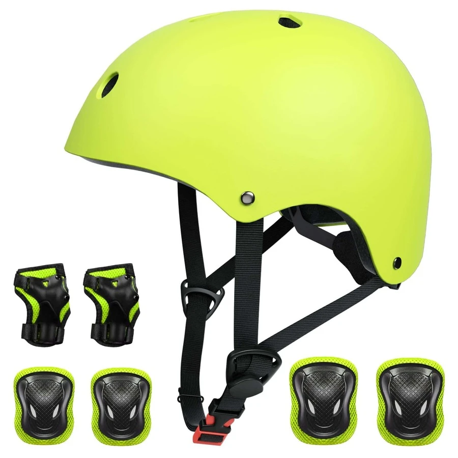 Kids Bike Helmet,Multi-Sport Protective Gear Set for 3-5-8-14 Years Boys Girls with Knee and Elbow Pads Wrist Guards fit Roller Skates,Cycling,Skateboarding,Skating Scooter - 黃色的 - 查看 1