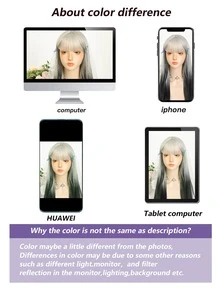 合成纖維長款直發女性假髮銀漸變黑色假髮角色扮演洛麗塔劉海假髮派對假髮 - 彩色 - 查看 10