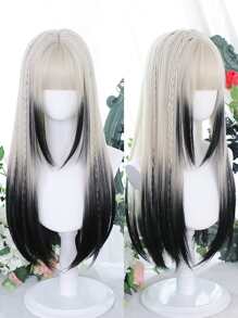 合成纖維長款直發女性假髮銀漸變黑色假髮角色扮演洛麗塔劉海假髮派對假髮 - 彩色 - 查看 1