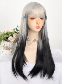 合成纖維長款直發女性假髮銀漸變黑色假髮角色扮演洛麗塔劉海假髮派對假髮 - 彩色 - 查看 6