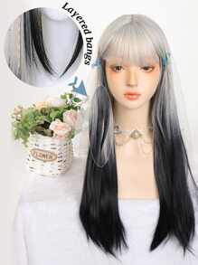 合成纖維長款直發女性假髮銀漸變黑色假髮角色扮演洛麗塔劉海假髮派對假髮 - 彩色 - 查看 4