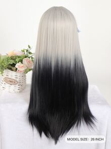 合成纖維長款直發女性假髮銀漸變黑色假髮角色扮演洛麗塔劉海假髮派對假髮 - 彩色 - 查看 3