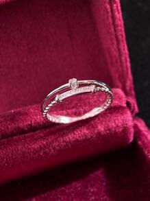 Stylever 1入組雙層圓環女士們首飾類適合女士S925純銀優雅定情戒指適用於情侶婚禮精細的首飾類禮品適合女孩 - 銀色 - 查看 4