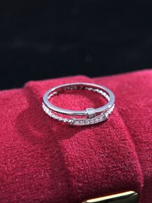 Stylever 1入組雙層圓環女士們首飾類適合女士S925純銀優雅定情戒指適用於情侶婚禮精細的首飾類禮品適合女孩 - 銀色 - 查看 3