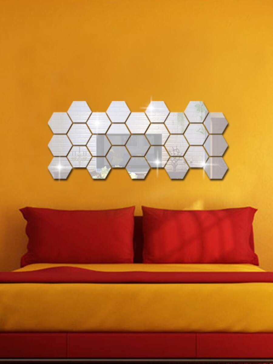12pcs Hexagon Shaped Acrylic Mirror Wall Stickers, Diy Home Decoration Mirror Decal, 3d Waterproof Self-Adhesive Wall Stickers Wall Decor Room Decor Wall Mirror Mirror For Room Bathroom Decor Living Room Decor