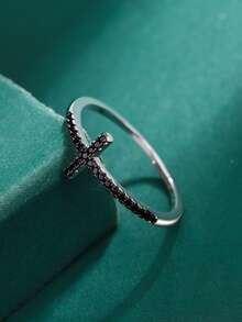 FOREVER QUEEN 925 纯银戒指 黑色锆石戒指 珠宝 叠戴戒指 可叠戴个性戒指 纯色戒指 - 金色 - 查看 7