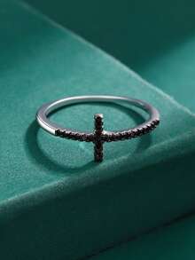 FOREVER QUEEN 925 纯银戒指 黑色锆石戒指 珠宝 叠戴戒指 可叠戴个性戒指 纯色戒指 - 金色 - 查看 4