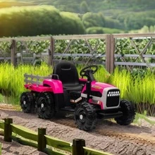 Ride on Tractor with Trailer,12V Battery Powered Electric Tractor Toy w/Remote Control,electric car for kids,Three speed adjustable,Power display, USB,MP3 ,Bluetooth,LED light,Two-point safety belt - Hồng - Xem 8