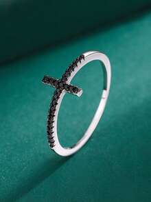 FOREVER QUEEN 925 纯银戒指 黑色锆石戒指 珠宝 叠戴戒指 可叠戴个性戒指 纯色戒指 - 金色 - 查看 6