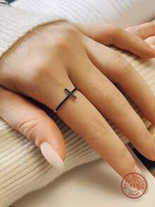 FOREVER QUEEN 925 纯银戒指 黑色锆石戒指 珠宝 叠戴戒指 可叠戴个性戒指 纯色戒指 - 金色 - 查看 3