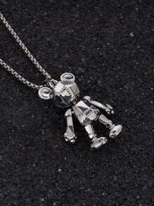 钛钢项链可动小熊男嘻哈朋克情侣长款毛衣链流行万能吊坠配饰品 - 銀色 - 查看 1