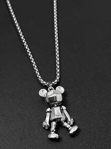 钛钢项链可动小熊男嘻哈朋克情侣长款毛衣链流行万能吊坠配饰品 - 銀色 - 查看 3