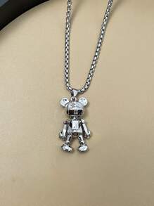 钛钢项链可动小熊男嘻哈朋克情侣长款毛衣链流行万能吊坠配饰品 - 銀色 - 查看 5