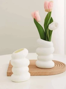 1个不易碎仿陶瓷塑料鹅卵石形花瓶，现代艺术家居装饰纹理雕塑容器，有机弧形桌面花盆，轻巧花瓶，适合客厅照片墙展示和桌面装饰，房间装饰花瓶，玻璃花瓶 - 白色 - 查看 10