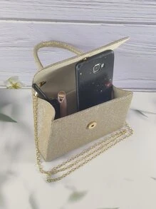 Gold Sparkly Handheld Evening Bag - Gold - View 4
